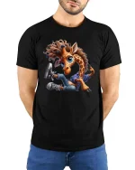 Cool Giraffe Street Style Graphic T Shirt - model wearing black tee with hands behind back
