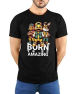 Born To Be Amazing Cartoon Animal Squad T Shirt - model wearing black tee with hands behind back