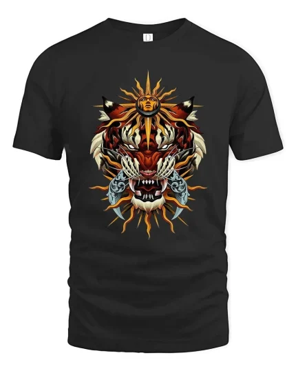 Solar Fury Tiger Graphic T Shirt - black t-shirt on white background