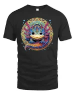 Colorburst Axolotl Art Tee - black t-shirt on white background