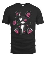 Gothic Stitch Bunny Graphic T Shirt - black t-shirt on white background