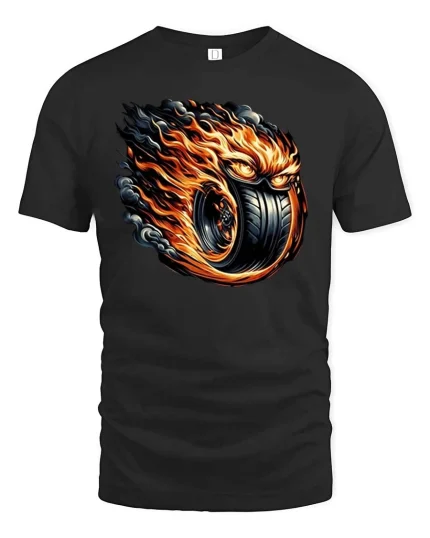 Blazing Fury Tire Demon Graphic T Shirt - black t-shirt on white background