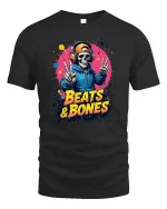Beats And Bones Skeleton DJ Graphic T Shirt - black t-shirt on white background