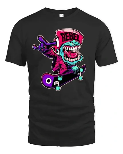 Rebel Skate Monster Graphic T Shirt Street Style - black t-shirt on white background