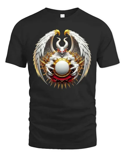Celestial Fallen Angel Demon Crest Graphic T Shirt - black t-shirt on white background