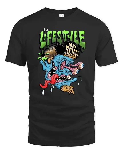 Old School Lifestyle Crazy Monster Graphic T Shirt - black t-shirt on white background