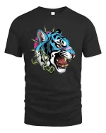 Savage Blue Tiger Punk Graphic T Shirt Street Style - black t-shirt on white background