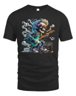Rocking Skeleton Guitarist Graphic T Shirt - black t-shirt on white background