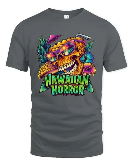 Hawaiian Horror Pineapple Skull Graphic T Shirt - gray t-shirt on white background