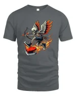 Flaming Cupid Skeleton Graphic T Shirt - gray t-shirt on white background