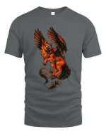 Fiery Griffin Guardian Graphic T Shirt - gray t-shirt on white background