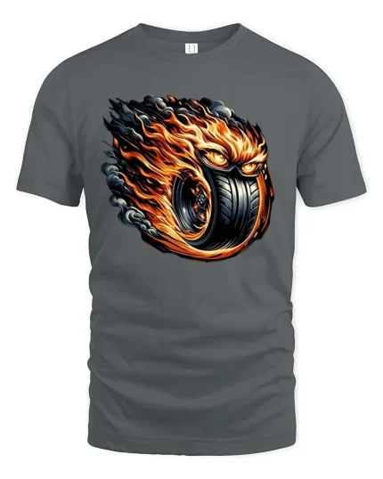 Blazing Fury Tire Demon Graphic T Shirt - gray t-shirt on white background