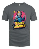 Beats And Bones Skeleton DJ Graphic T Shirt - gray t-shirt on white background