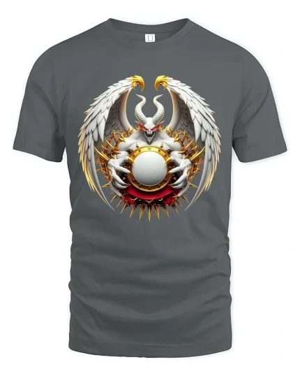 Celestial Fallen Angel Demon Crest Graphic T Shirt - gray t-shirt on white background