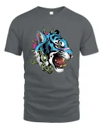 Savage Blue Tiger Punk Graphic T Shirt Street Style - gray t-shirt on white background
