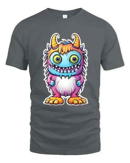 Cute Colorful Monster Cartoon Graphic T Shirt - gray t-shirt on white background