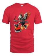 Flaming Cupid Skeleton Graphic T Shirt - red t-shirt on white background