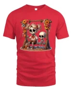 Sweet Skeleton Swing Graphic T Shirt - red t-shirt on white background