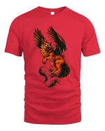 Fiery Griffin Guardian Graphic T Shirt - red t-shirt on white background
