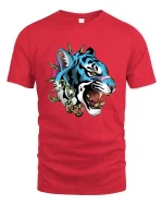 Savage Blue Tiger Punk Graphic T Shirt Street Style - red t-shirt on white background