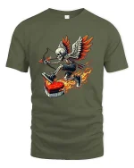 Flaming Cupid Skeleton Graphic T Shirt - military green t-shirt on white background