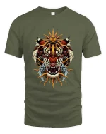 Solar Fury Tiger Graphic T Shirt - military green t-shirt on white background