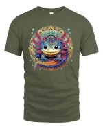 Colorburst Axolotl Art Tee - military green t-shirt on white background