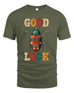 Good Luck Beetle Graphic T Shirt - military green t-shirt on white background
