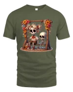 Sweet Skeleton Swing Graphic T Shirt - military green t-shirt on white background