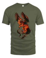 Fiery Griffin Guardian Graphic T Shirt - military green t-shirt on white background