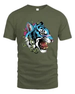 Savage Blue Tiger Punk Graphic T Shirt Street Style - military green t-shirt on white background