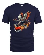 Flaming Cupid Skeleton Graphic T Shirt - navy t-shirt on white background