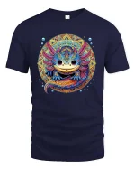 Colorburst Axolotl Art Tee - navy t-shirt on white background
