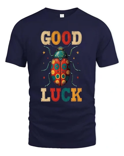 Good Luck Beetle Graphic T Shirt - navy t-shirt on white background