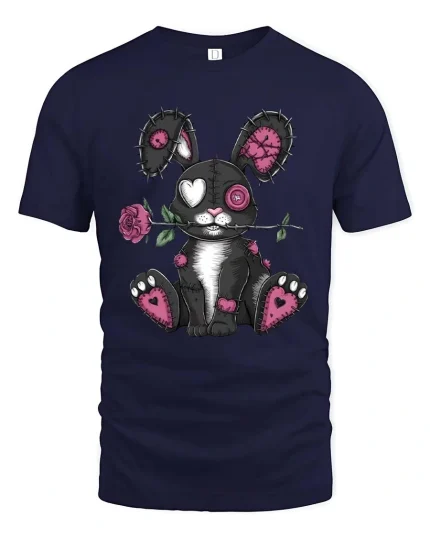 Gothic Stitch Bunny Graphic T Shirt - navy t-shirt on white background