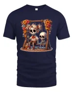 Sweet Skeleton Swing Graphic T Shirt - navy t-shirt on white background