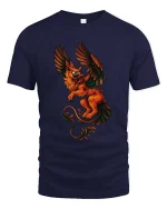 Fiery Griffin Guardian Graphic T Shirt - navy t-shirt on white background