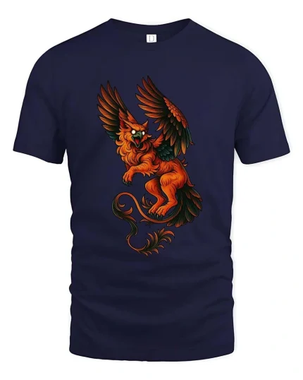 Fiery Griffin Guardian Graphic T Shirt - navy t-shirt on white background