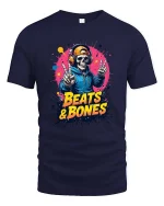 Beats And Bones Skeleton DJ Graphic T Shirt - navy t-shirt on white background