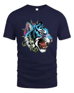 Savage Blue Tiger Punk Graphic T Shirt Street Style - navy t-shirt on white background