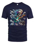 Rocking Skeleton Guitarist Graphic T Shirt - navy t-shirt on white background
