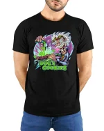 Doc’s Crazy Cookies Graphic T Shirt - model wearing black tee with hands behind back