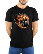 Blazing Fury Tire Demon Graphic T Shirt - model wearing black tee with hands behind back