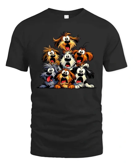 Funny Cartoon Dogs Group Graphic T Shirt - black t-shirt on white background
