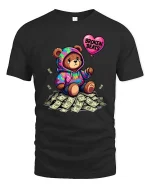 Broken Beats Teddy Bear Graphic T Shirt - black t-shirt on white background