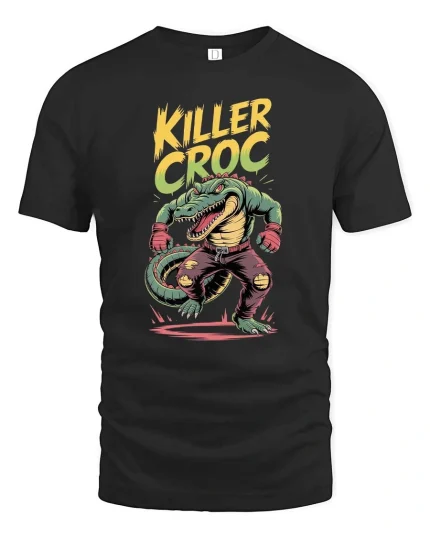 Killer Croc Fighter Graphic T-Shirt - black t-shirt on white background