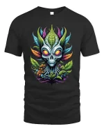 Botanical Alien Skull Graphic T-Shirt - black t-shirt on white background