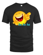Funny Laughing Emoji Ha Ha Ha Cartoon Humor Graphic T Shirt - black t-shirt on white background