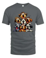 Funny Cartoon Dogs Group Graphic T Shirt - gray t-shirt on white background