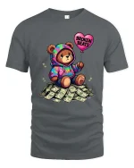 Broken Beats Teddy Bear Graphic T Shirt - gray t-shirt on white background